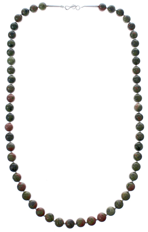 Sterling Silver Unakite Bead Necklace KX121086
